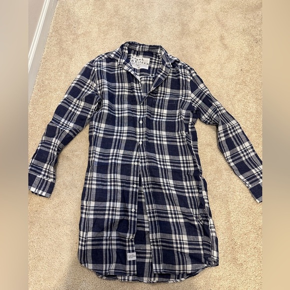 Frank & Eileen Dress Mary Shirt Button-Down Linen Mini Navy Plaid XXS